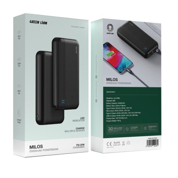 POWERBANK GREEN LION MILOS PD 20000